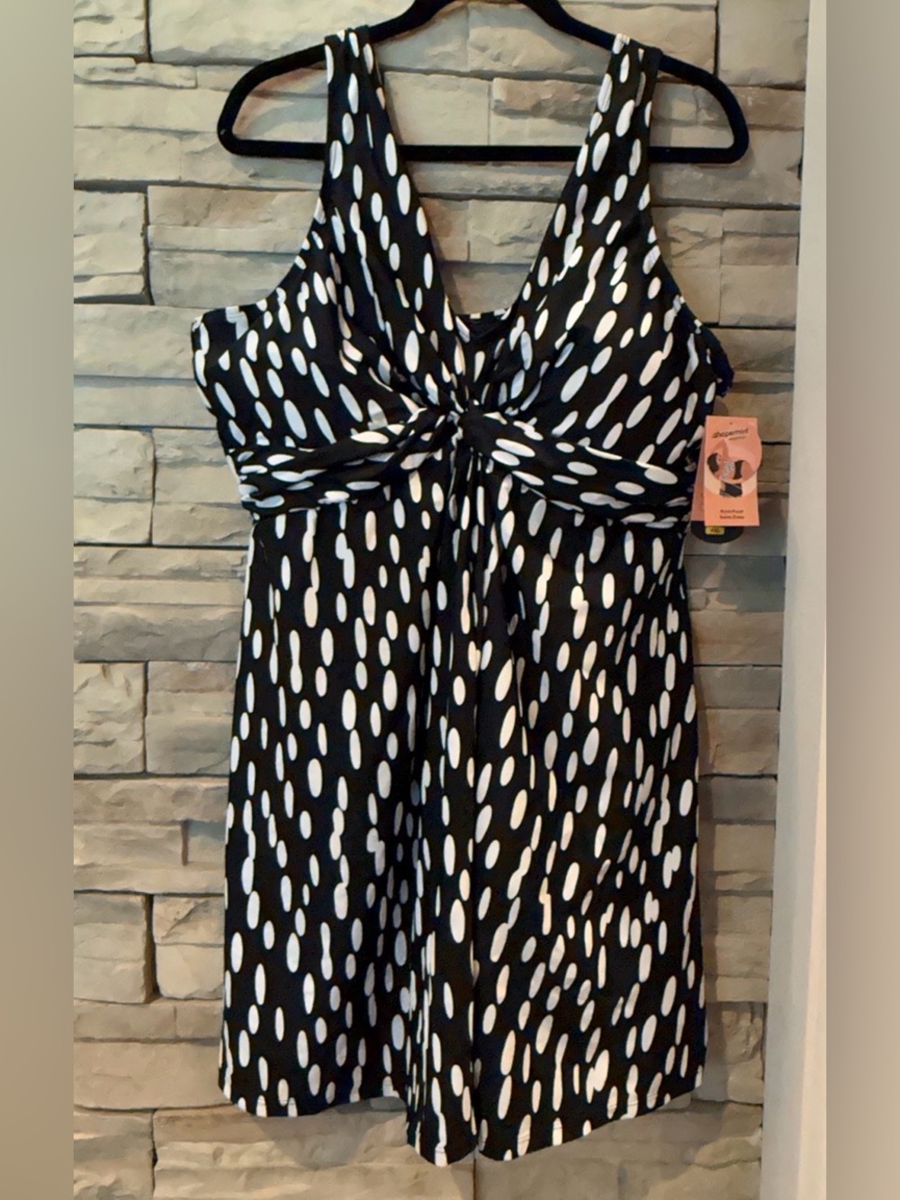 Shapermint Essentials Polka Dot Knot Front Swim Dress Women Sz 4XL Black White